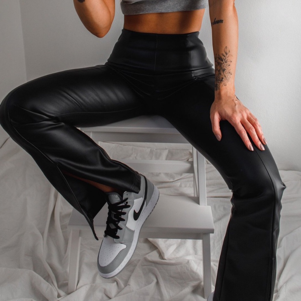 Glassons Faux Black Leather Split Hem Pants Size 6
